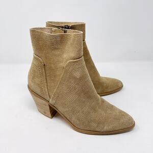 Splendid 7.5 Cream Block Heel Pointed Toe Suede Booties Snake Textured Side Zip